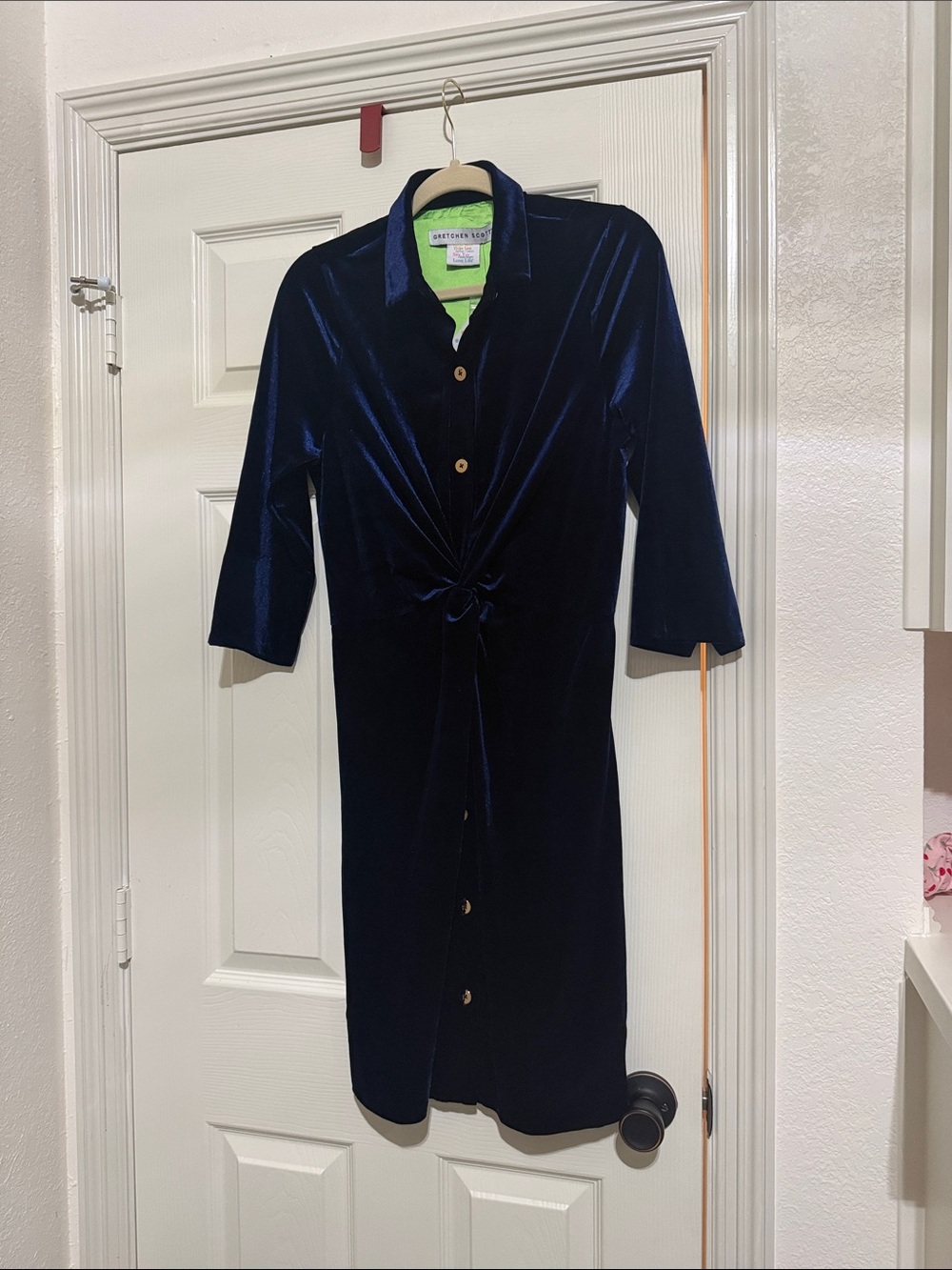 Gretchen Scott Designs Navy Velvet Button-Front Midi Dress